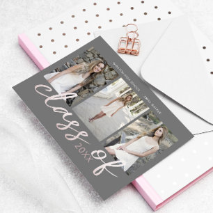 Rose Gold Whimsical Script Photo Graduation Announcement Postcard