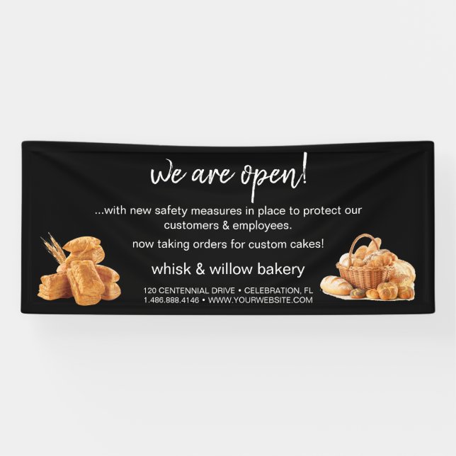 Rose Gold Whisk Bakery Business Reopening Banner (Horizontal)