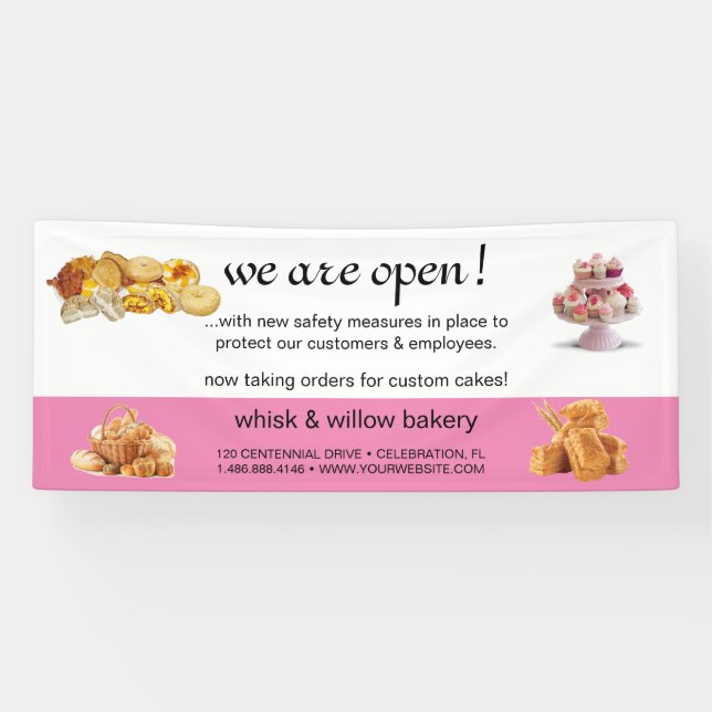 Rose Gold Whisk Bakery Business Reopening Banner (Horizontal)