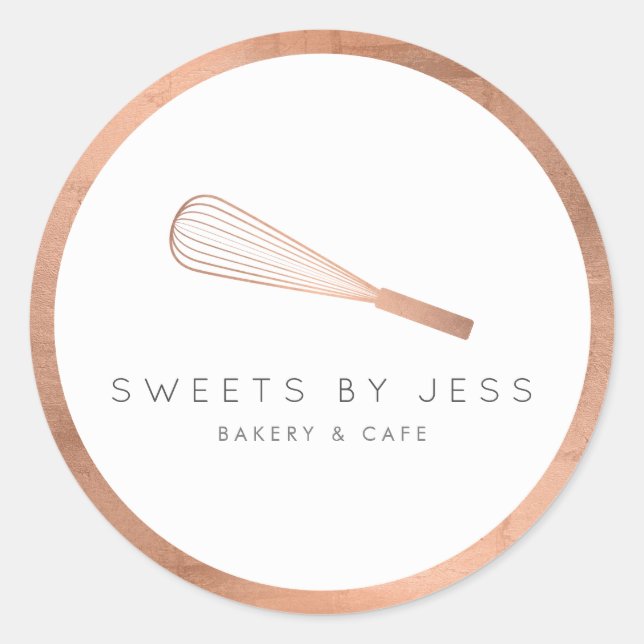 Rose Gold Whisk Bakery Classic Round Sticker (Front)