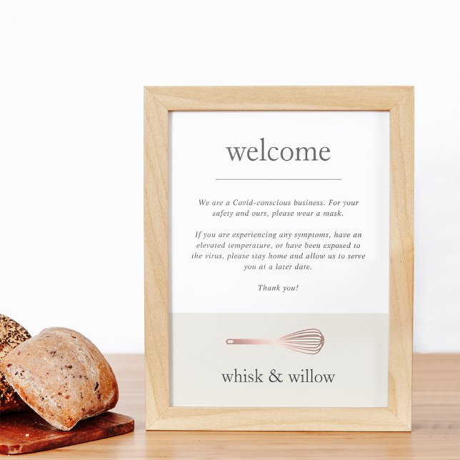 Rose Gold Whisk | Bakery Covid Safety Welcome Poster (Creator Uploaded)