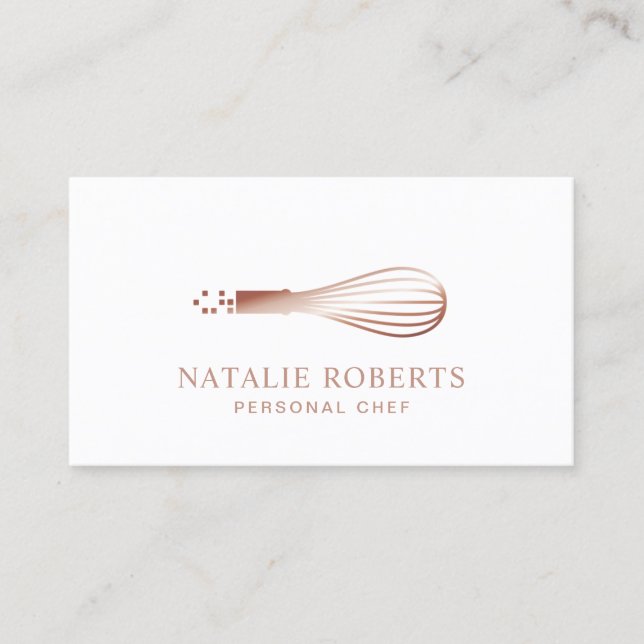 Rose Gold Whisk Pastry Bakery Personal Chef Business Card (Front)