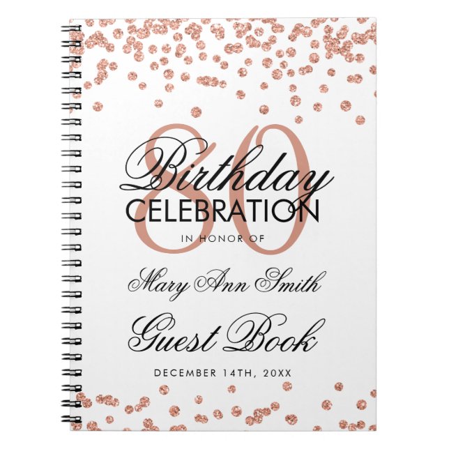 Rose Gold White 80th Birthday Guest Book Confetti (Front)
