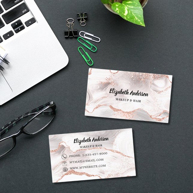 Rose gold white agate marble business card (Creator Uploaded)