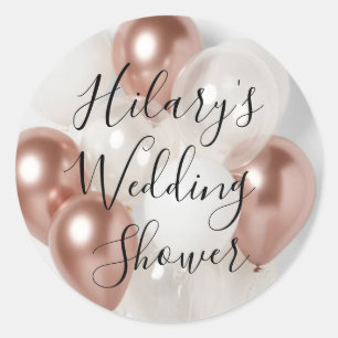 Rose Gold & White Balloon Wedding Shower Classic Round Sticker