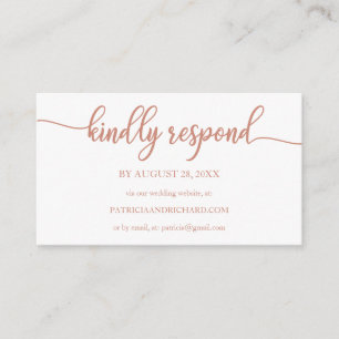 Rose Gold White Calligraphy Wedding Online RSVP Enclosure Card