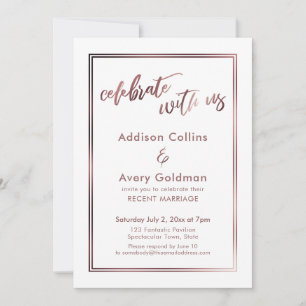 Rose Gold & White Celebrate with Us Typography Invitation