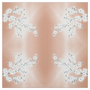 Rose Gold White Cherry Blossoms Pattern Fabric