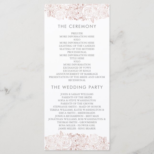 Rose Gold & White | Chic Floral Wedding Program (Front)