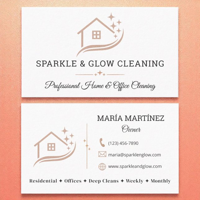 Rose Gold White Cleaning Service House Sparkle Business Card (Creator Uploaded)