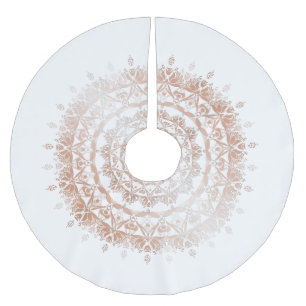 Rose Gold White Damask Mandala Brushed Polyester Tree Skirt