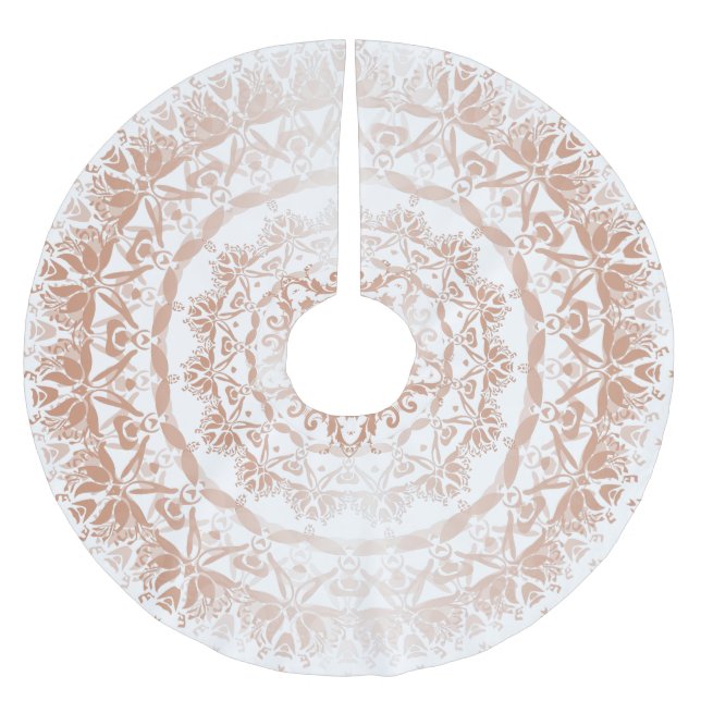 Rose Gold White Damask Mandala Brushed Polyester Tree Skirt (Front)