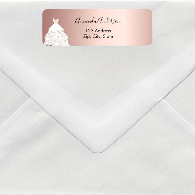 Rose gold white dress return address label (Creator Uploaded)
