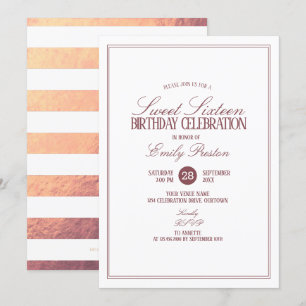 Rose Gold   White Elegant Sweet 16 Party Invitation