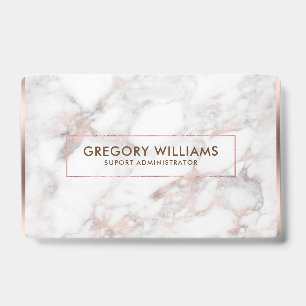 Rose-gold & White Faux Marble Border Frame ID Badge
