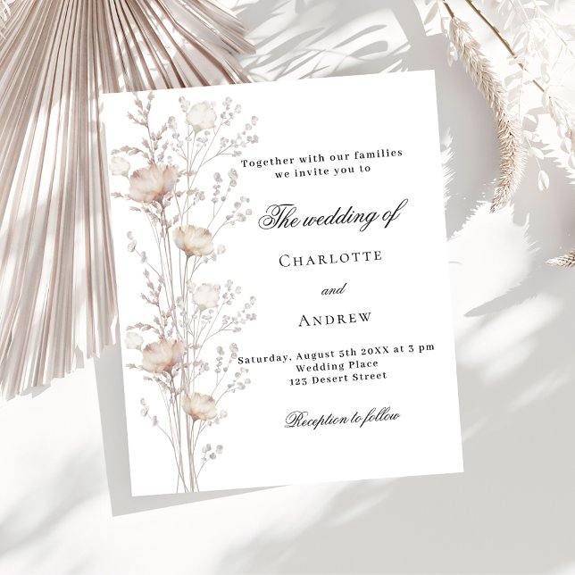 Rose gold white floral budget wedding invitation flyer (Creator Uploaded)
