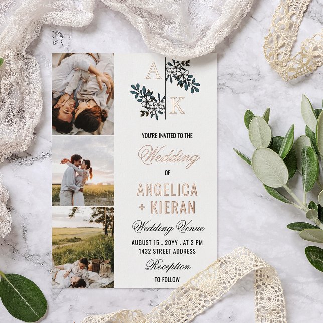 Rose Gold White Floral Monogram Photos Wedding Foi (Creator Uploaded)