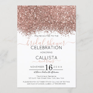 Rose Gold White Glitter Confetti Bridal Shower Invitation