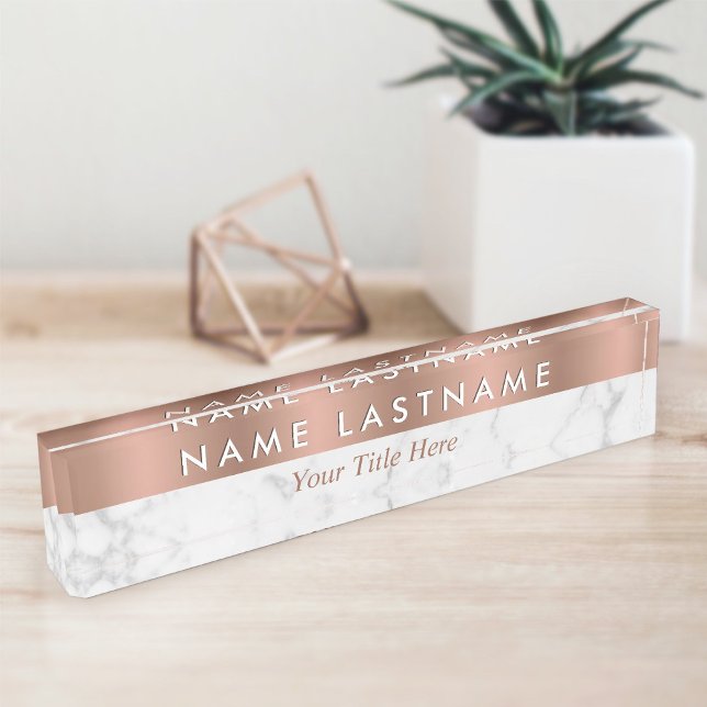 Rose Gold White Grey Marble Elegant Modern Nameplate (Creator Uploaded)