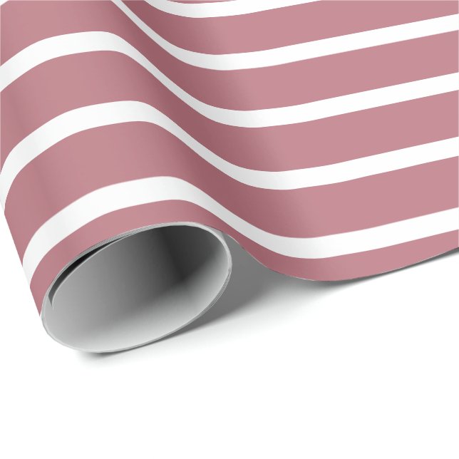 Rose Gold White Horizontal Striped Wrapping Paper (Roll Corner)
