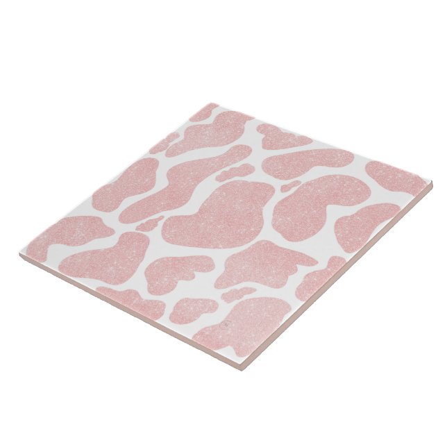 Rose Gold white Large Cow Spots Animal Pattern Ceramic Tile (Side)