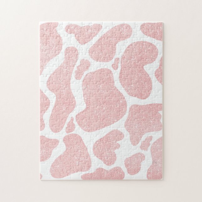Rose Gold white Large Cow Spots Animal Pattern Jigsaw Puzzle (Vertical)