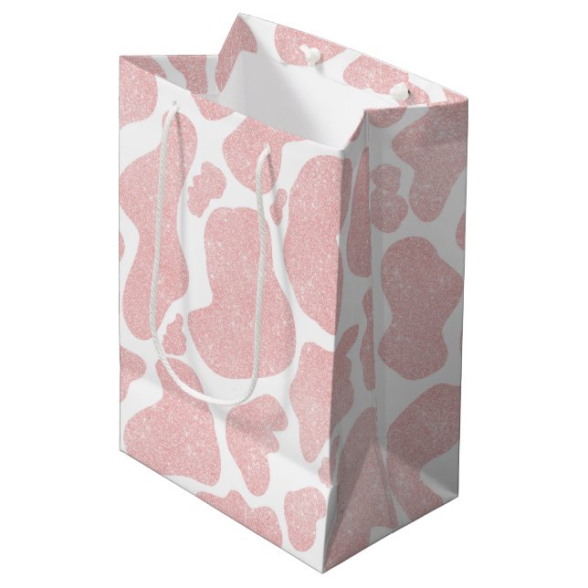 Rose Gold white Large Cow Spots Animal Pattern Medium Gift Bag (Front Angled)