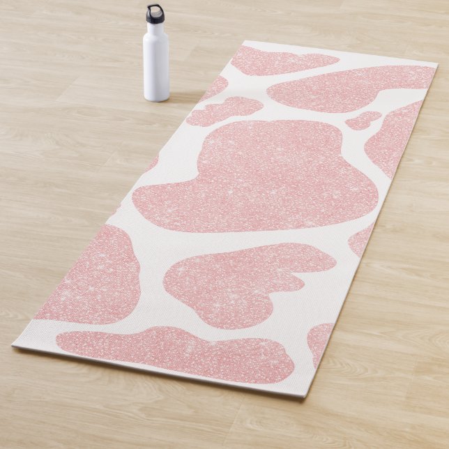 Rose Gold white Large Cow Spots Animal Pattern Yoga Mat (In Situ)