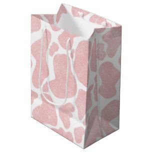 Rose Gold white Large Cow Spots Animal Print Medium Gift Bag