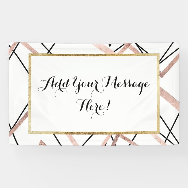 Rose Gold White Linear Triangle Abstract Pattern Banner (Horizontal)