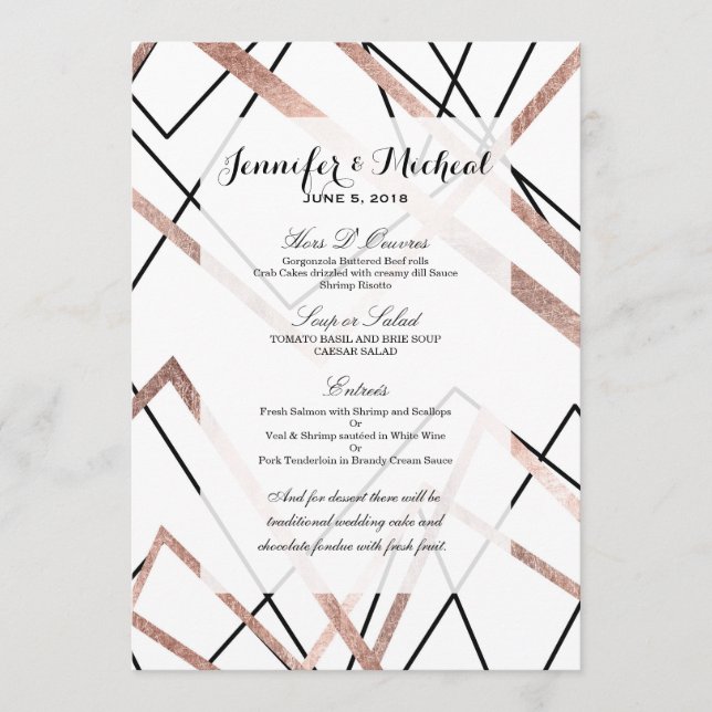 Rose Gold White Linear Triangle Abstract Pattern Menu (Front)