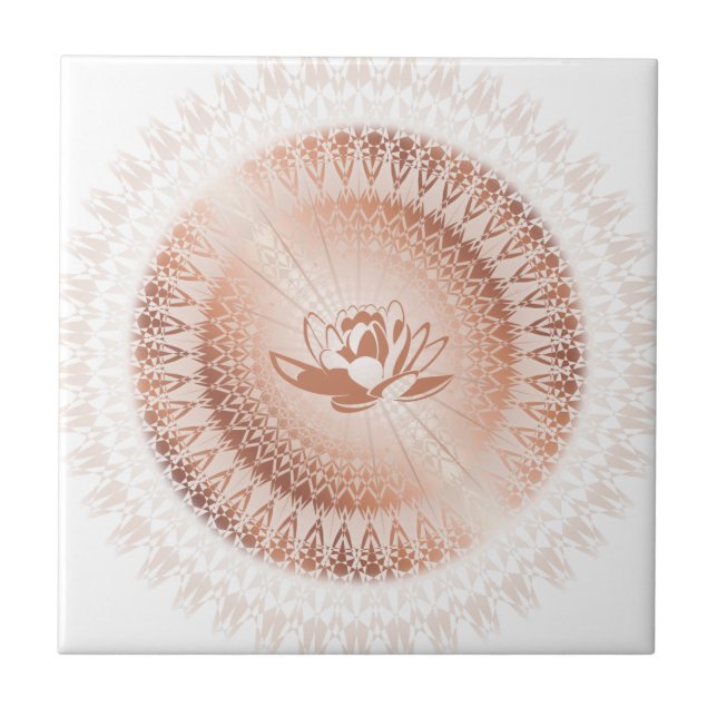 Rose Gold White Lotus Mandala Ceramic Tile (Front)