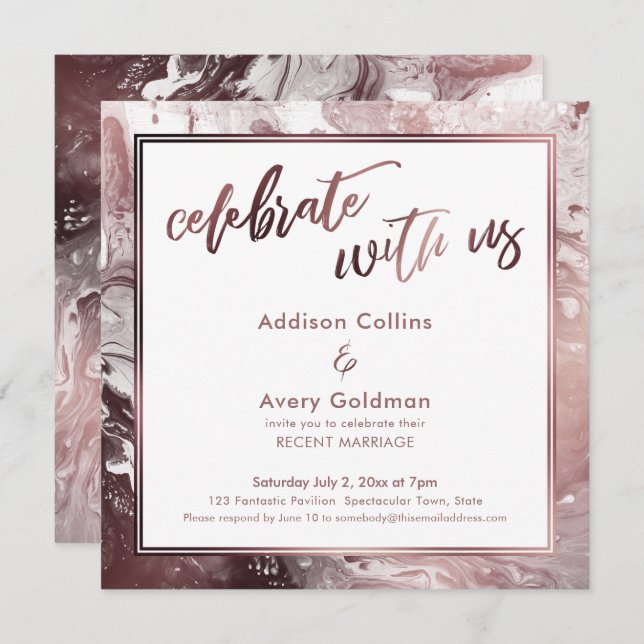 Rose Gold & White Marble Celebrate with Us Invitation (Front/Back)