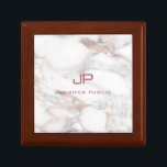 Rose Gold White Marble Elegant Monogram Template Gift Box<br><div class="desc">Rose Gold White Marble Elegant Monogram Template Jewellery Box.</div>