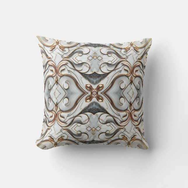Rose Gold White Marble Luxurious Glam Cushion (Front)