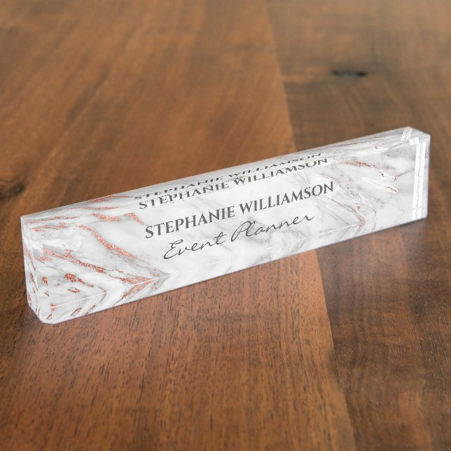 Rose Gold & White Marble Modern Elegant Nameplate (Side)