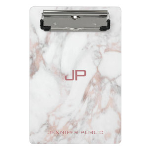 Rose Gold White Marble Modern Monogram Elegant Mini Clipboard
