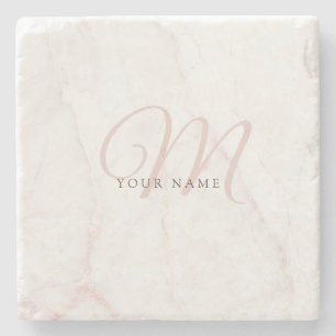 Rose Gold White Marble Stone Initial Stone Coaster