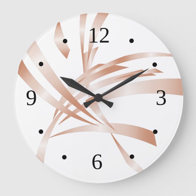 Rose Gold White Modern Abstract Art Large Clock (Front)
