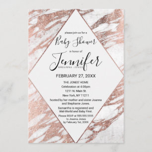 Rose Gold White Modern Marble Baby Shower Invitation