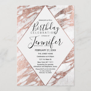 Rose Gold White Modern Marble Birthday Invitation