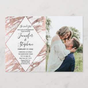 Rose Gold White Modern Marble Engagement Invitation