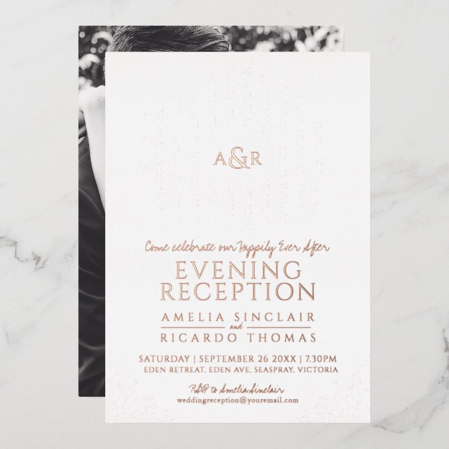 Rose gold white monogram wedding reception photo  (Front/Back)