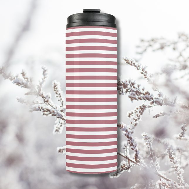 Rose Gold White Simple Horizontal Striped Thermal Tumbler (Creator Uploaded)