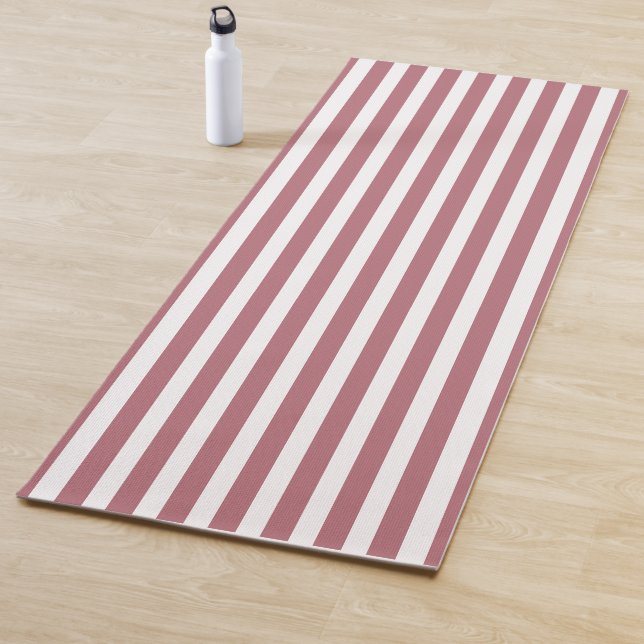 Rose Gold White Simple Horizontal Striped Yoga Mat (In Situ)