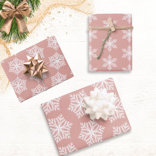 Hot Pink Winter Christmas Tree & Snowflakes Wrapping Paper