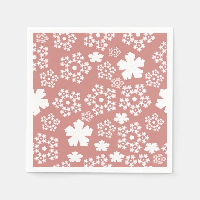 Rose Gold & White Star & Snowflake Pattern Napkin (Front)