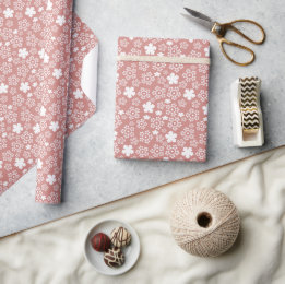 Rose Gold & White Star & Snowflake Pattern Wrapping Paper