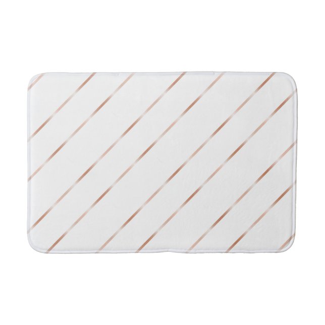 Rose Gold White Stripes Bath Mat (Front)