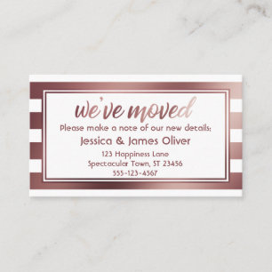Rose Gold & White Stripes We've Moved Handout Card